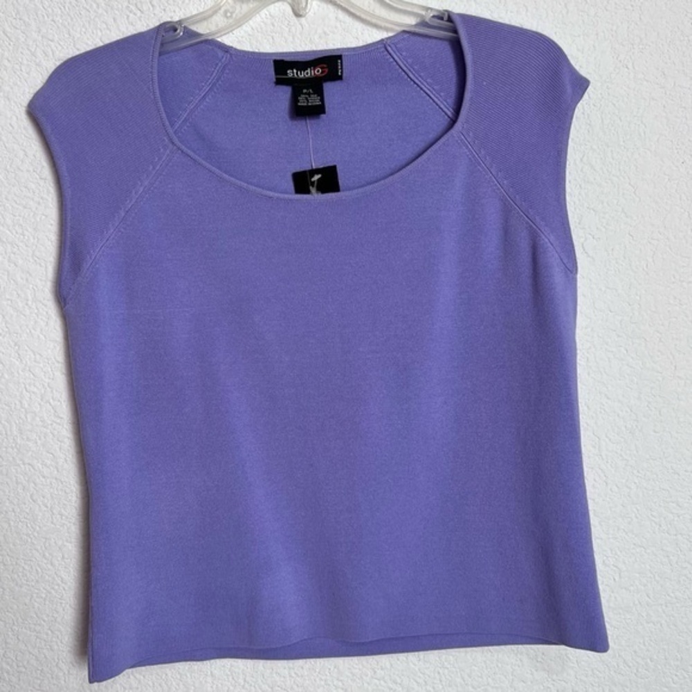 Studio G Purple Silk Blend Scoop Neck Cap Sleeve Knit Sweater New LP